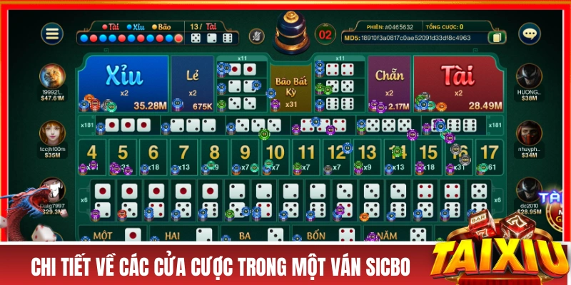 Chi tiết về các cửa cược trong một ván Sicbo